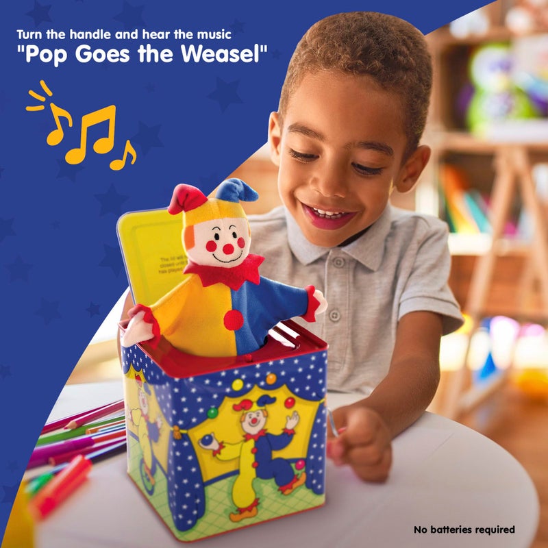 Schylling صندوق جك الجوكر من شيلينغ - لعبة موسيقية كلاسيكية للأطفال - صندوق معدني ملون وقوي مع دمية جوكر مضحكة - العمر 18 شهرًا وما فوق - Image 3