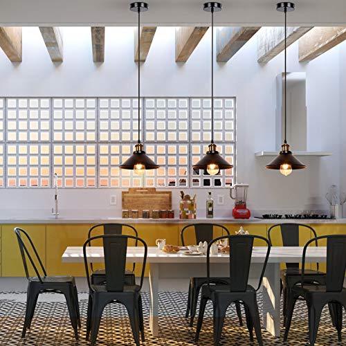 Newrays Industrial Retro Black Iron Kitchen Restaurant Bar Balcony Hanging Pendant Light (3 Pack) - Image 3
