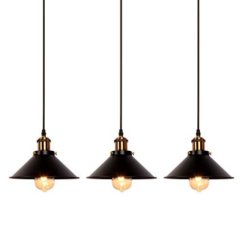 Newrays Industrial Retro Black Iron Kitchen Restaurant Bar Balcony Hanging Pendant Light (3 Pack) - Image 1