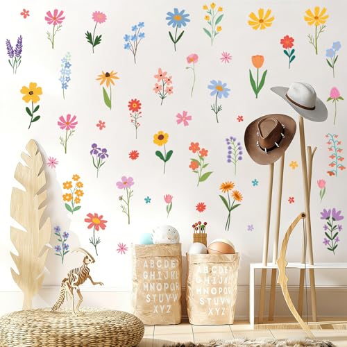 Pedel Spring Flower Wall Stickers, 8 Sheets Wildflower Wall Decals Peel and Stick Floral Wall Decor for Girls Bedroom Nursery Spring Room Decorations 90 Pcs - Image 3