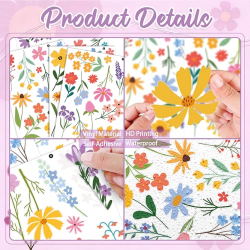 Pedel Spring Flower Wall Stickers, 8 Sheets Wildflower Wall Decals Peel and Stick Floral Wall Decor for Girls Bedroom Nursery Spring Room Decorations 90 Pcs - Image 5