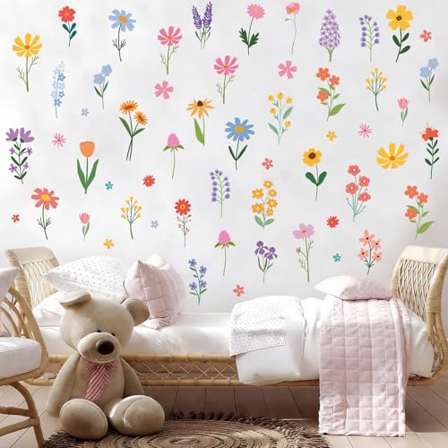 Pedel Spring Flower Wall Stickers, 8 Sheets Wildflower Wall Decals Peel and Stick Floral Wall Decor for Girls Bedroom Nursery Spring Room Decorations 90 Pcs - Image 4
