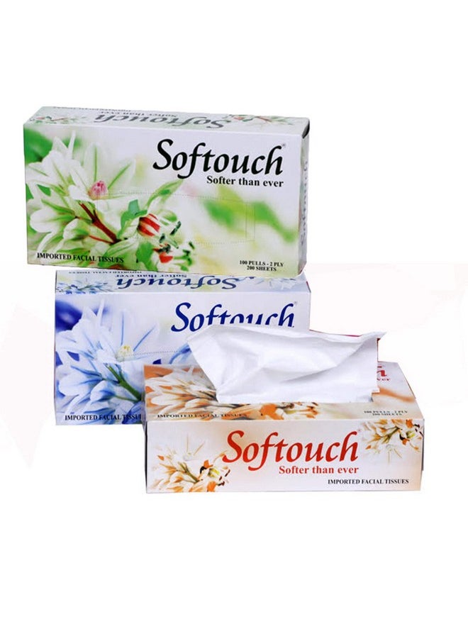 Softouch 2 Ply Face Tissue Paper 100 Pulls 200 Sheets Each Box- Set Of 3 (Multicolor)  - Image 1
