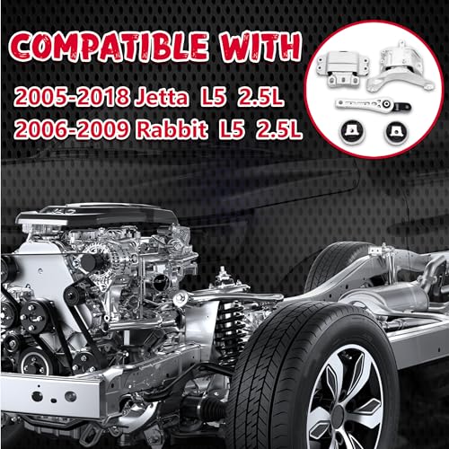 QRYIPPDM Engine Motor and Transmission Mount Kit Compatible with 2005-2018 Jetta 2.5L L5 Rabbit 2006-2009 L5 2.5L 5PCS 10012 9283 9245 9260 9263 A4928 A6969 A6966 A4927 A6962 - Image 3