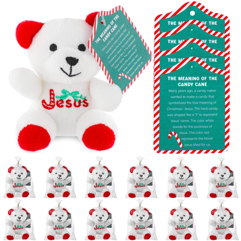 Poen 27 Pack Christmas Jesus Mini Plush Bears with Candy Cane Cards Set Religious Stuffed Animal Plush Bears for Classroom School Kids Exchange Prize Gifts Bear Doll Toy for Xmas Party Favors - Image 3