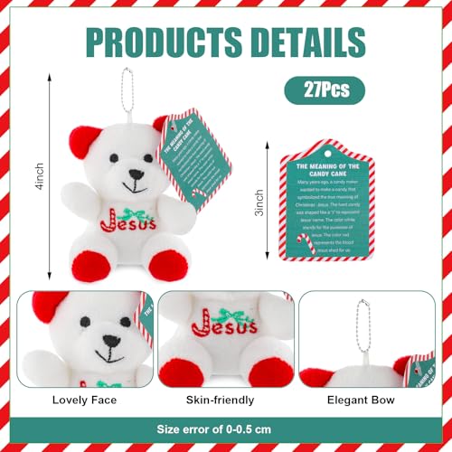 Poen 27 Pack Christmas Jesus Mini Plush Bears with Candy Cane Cards Set Religious Stuffed Animal Plush Bears for Classroom School Kids Exchange Prize Gifts Bear Doll Toy for Xmas Party Favors - Image 5