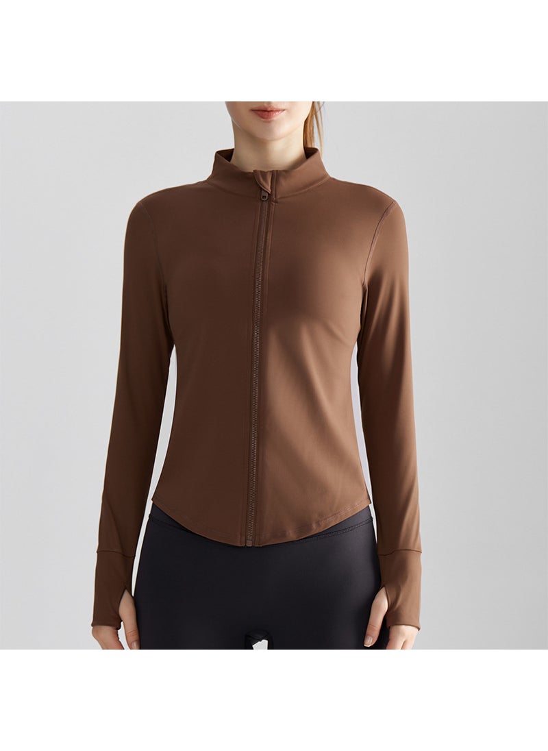 Generic Womens Slim Fit Windproof Zip-Up Autumn Sportswear Jacket Wt-053 burnt brown 