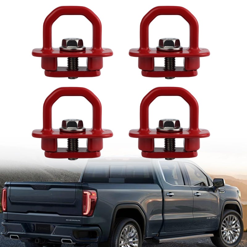 KEEGTBOX 4PCS مثبتات حزام الشاحنة لجوانب سرير الشاحنة تناسب 20072022 شيفروليه سيلفرادو GMC سييرا بيك أب وشيفروليه كولورادو GMC كانيون 20152022 مثبتات حمولة سرير الشاحنة حزمة من 4 جميعها حمراء