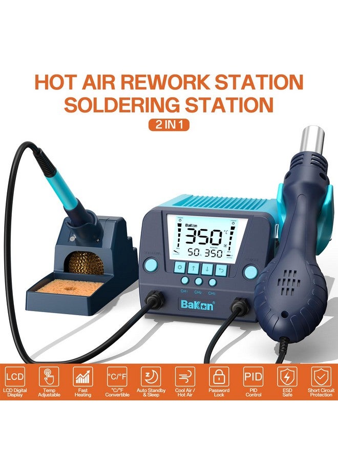 BAKON 882 2-In-1 SMD Hot Air Rework and Soldering Station with LCD Display,°F /°C,Auto Sleep & Standby,Digital Correction, Solder Wire, Tips,Tweezers, Nozzles,Solder Sucker - Image 1