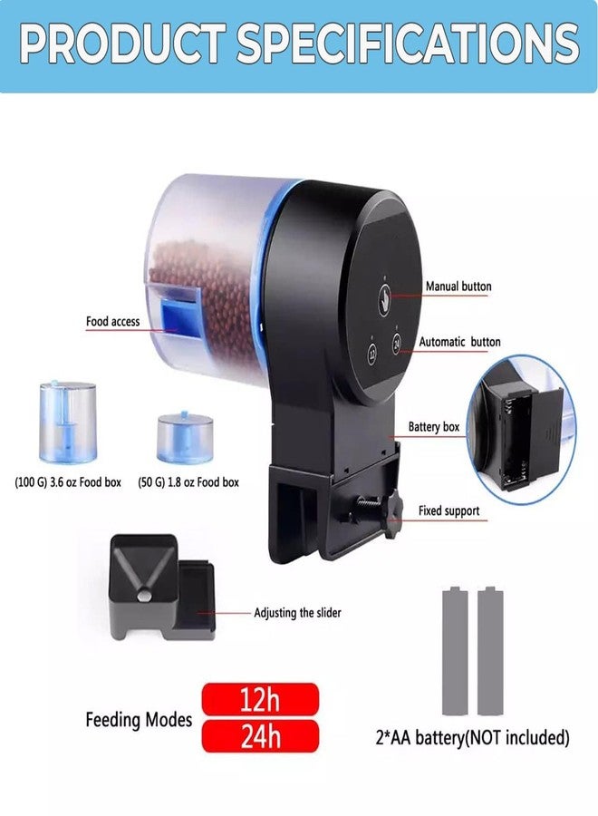 rizopets Acrylonitrile Butadiene Styrene Automatic Fish Feeder, Two Mode Fish Tank Food Dispenser For Fish & Turtle, Aquarium Auto Feeding On Vacation&Weekend (2 Time Fish Feeder)8 cm,H_12 cm,W_14 cm - Image 2