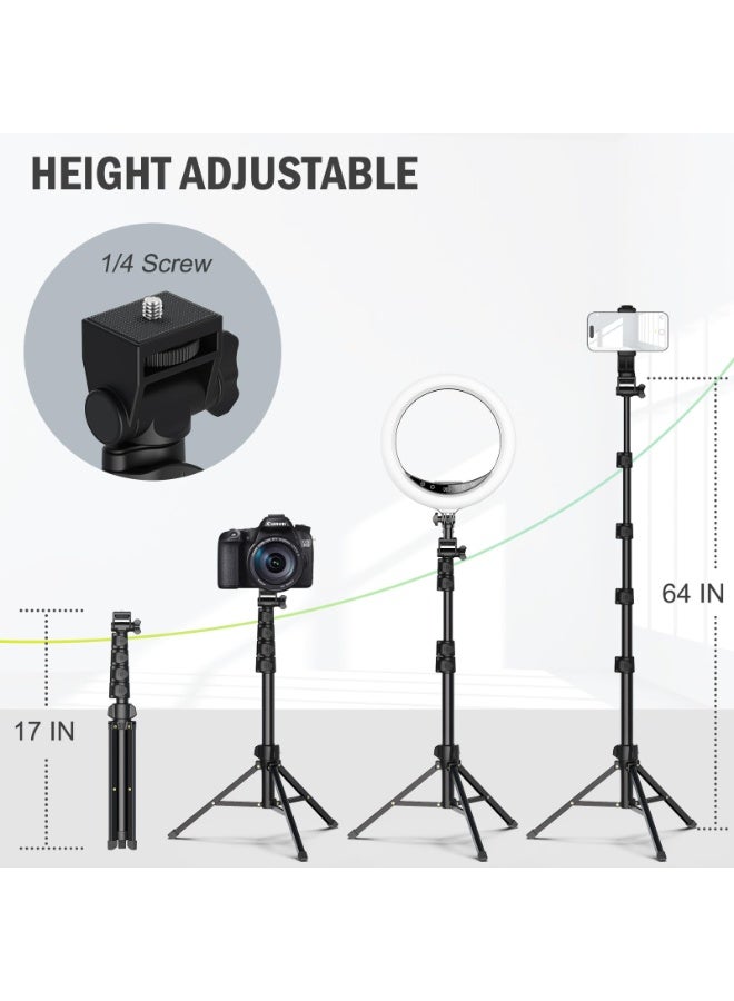 64 inch Tripod for Mobile Phone and Camera with Remote Control and Phone Holder, Compatible with iPhone, Android and Camera, Aluminum Alloy and Stainless Steel, Black - Image 2