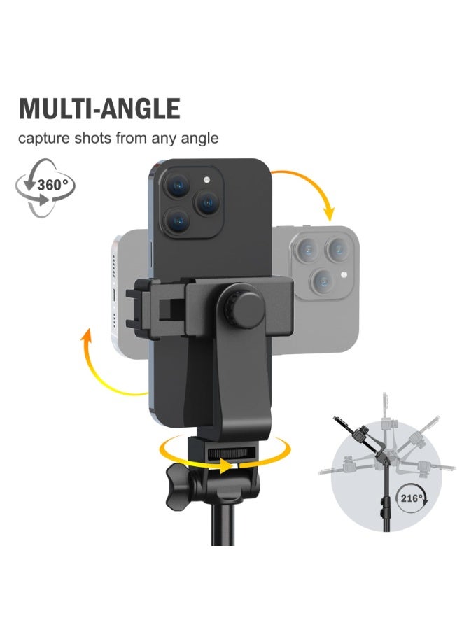 64 inch Tripod for Mobile Phone and Camera with Remote Control and Phone Holder, Compatible with iPhone, Android and Camera, Aluminum Alloy and Stainless Steel, Black - Image 3