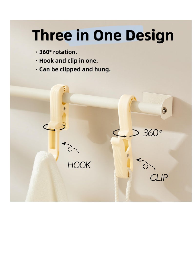 Excefore Large Laundry Hooks with Rotating Clips, 8 Pcs Plastic Large Laundry Hooks, Curtain Hooks with Clips, Portable Clothes Sock Pins, Hanger Closet Organizer Clamps for Home Kitchen Travel Outdoor - Image 2