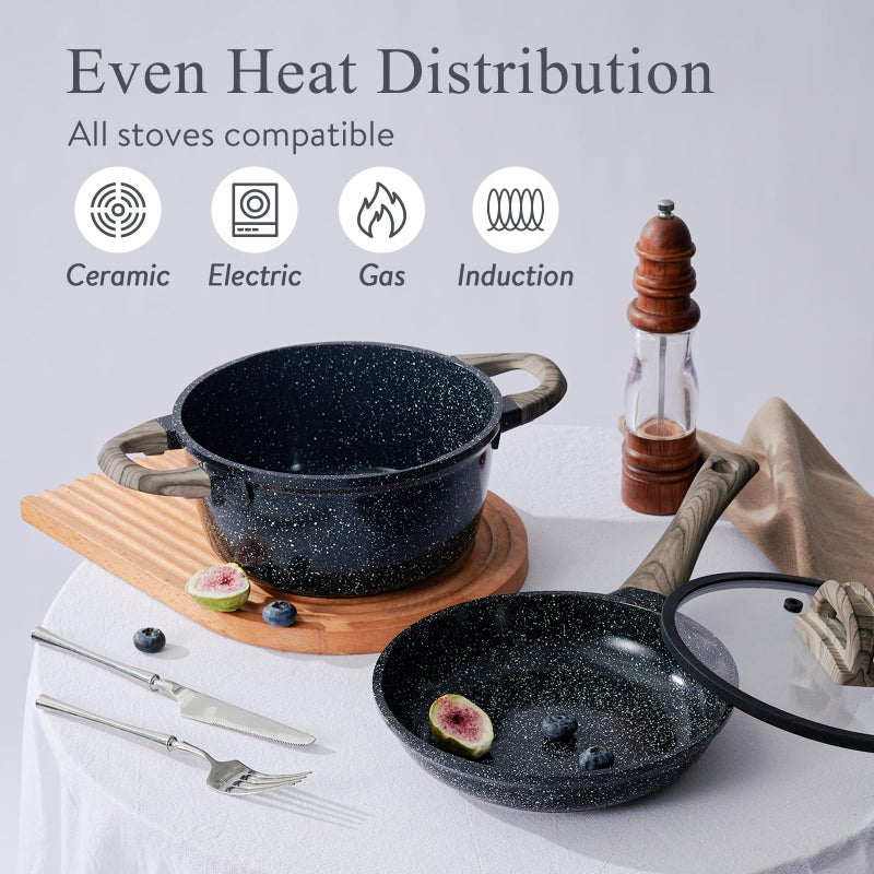 USELUCK Ceramic Cookware Set 22 Piece Nonstick Pots and Pans Set Non Stick Kitchen Cooking Sets 8"Frying Pans with Lid,Black Granite Non-Toxic Induction Kitchen Cookware w/Glass Lids PFOS/PFOA-Free - Image 3