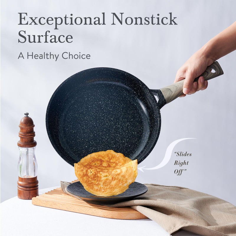 USELUCK Ceramic Cookware Set 22 Piece Nonstick Pots and Pans Set Non Stick Kitchen Cooking Sets 8"Frying Pans with Lid,Black Granite Non-Toxic Induction Kitchen Cookware w/Glass Lids PFOS/PFOA-Free - Image 4