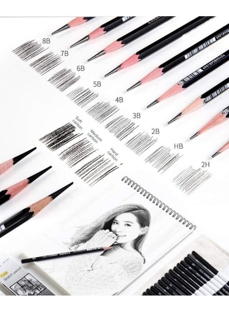 Marie 12 Pieces Sketching Pencils Set, 2H to 14B Drawing Pencils, Professional Graphite Pencils for Artists, Students, Designers, Sketching & Shading (Black) - Image 3