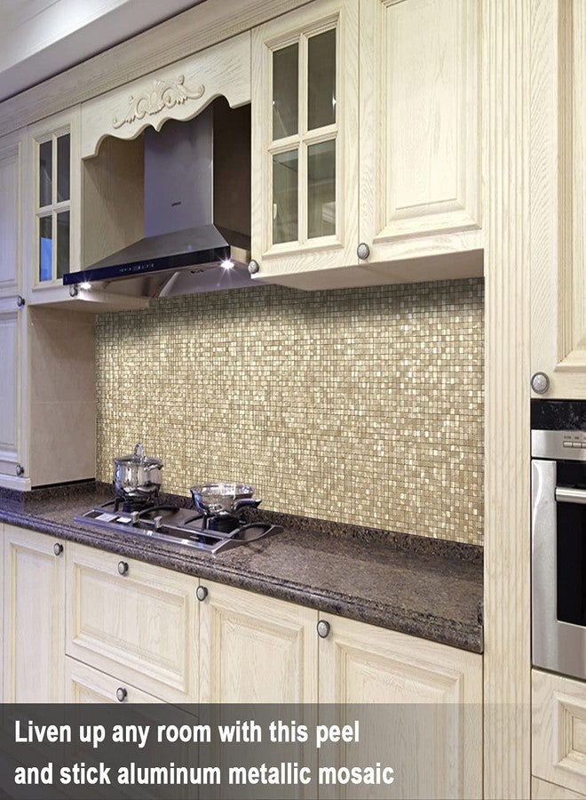 BeNice Peel and Stick Backsplash Tile Stickers, Kitchen Bathroom Wall Adhesive Small Metal Tiles Square-10sheets Champagne Gold - Image 3