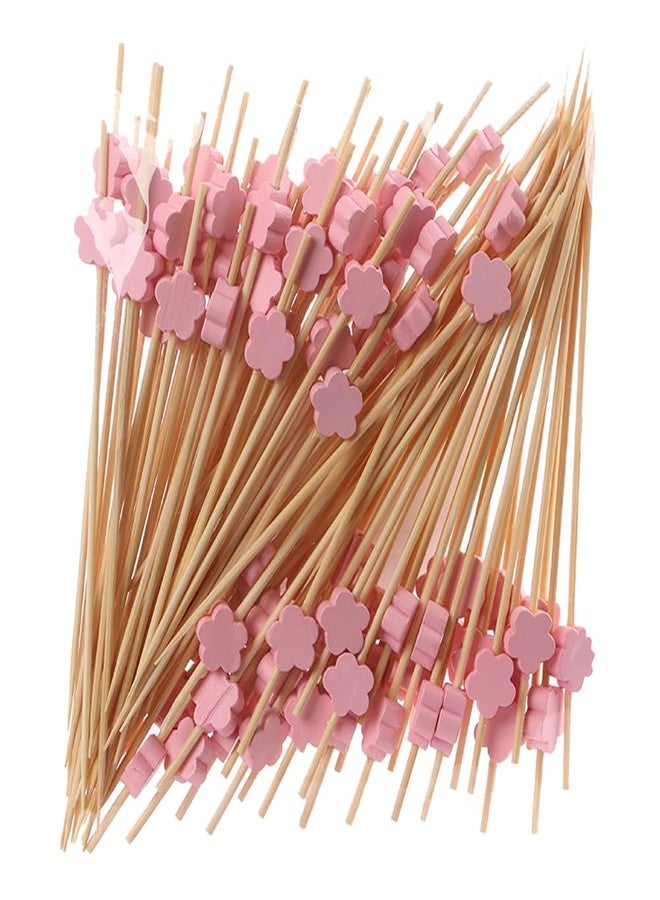 GSHLLO 100 Pcs Wooden Cocktail Sticks Flower Fruit Toothpicks Decorative Sandwich Appetizer Picks Party Favor Food Picks Pink - Image 1