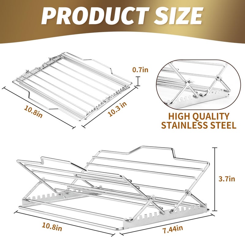 AGIgear Adjustable Chicken Roasting Rack,Non-Stick Roasting and Cooling Rack, Stainless Steel Foldable Roasting Rack,V-Shaped Stand for Turkey Chicken Includes basting Brush (Silver) - Image 2