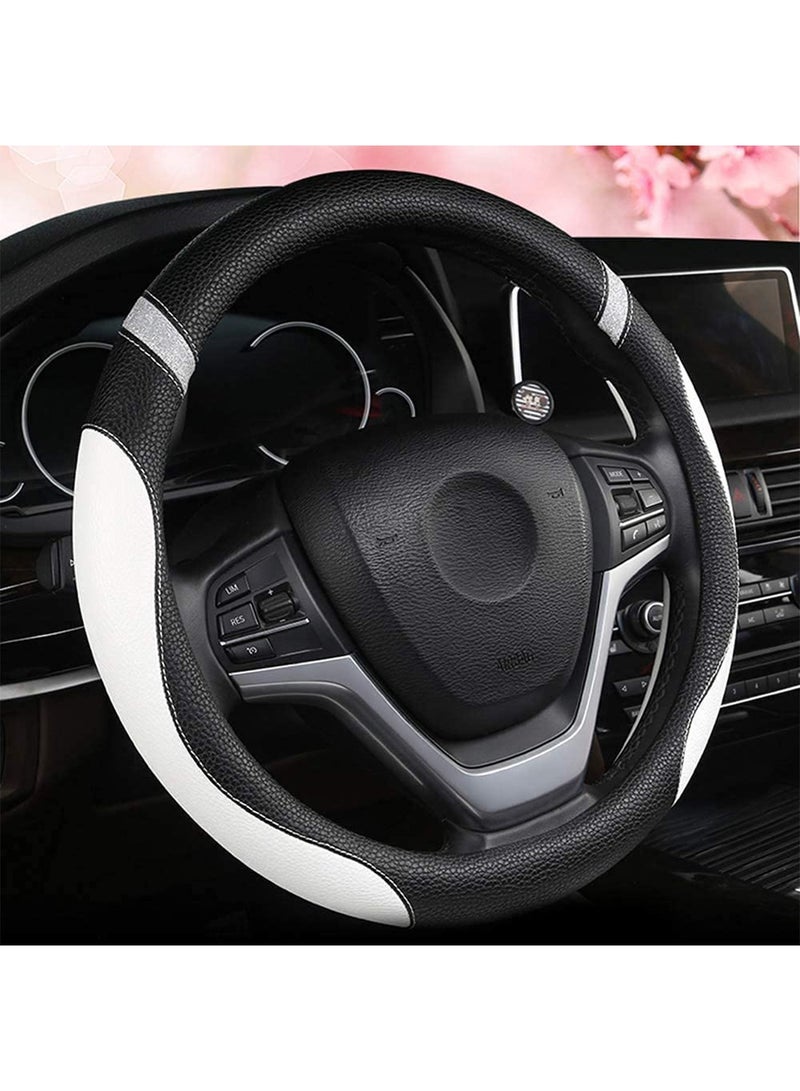 LIMOS Universal Leather Steering Wheel Cover for Car 15 inch(White) - Image 1