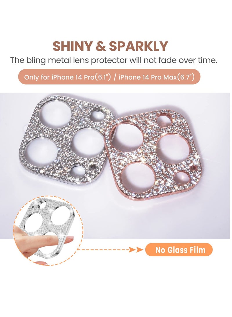 KASTWAVE [2022 NEW] for iPhone 14 Pro Max & iPhone 14 Pro Camera Lens Protector Bling [No Glass], for iPhone 14 Pro Max & 14 Pro, Glitter Diamond Metal Lens Cover Phone Accessories, Silver+Rose Gold  - Image 5