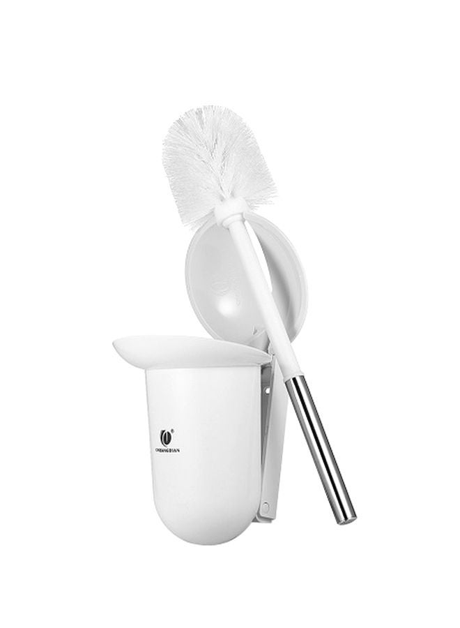 NIBEMINENT Wall-mounted Hideaway Toilet Brush and Holder Bathroom Bowl Cleaning Tool White/Silver - Image 1