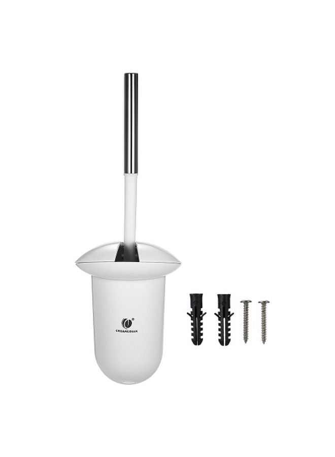 NIBEMINENT Wall-mounted Hideaway Toilet Brush and Holder Bathroom Bowl Cleaning Tool White/Silver - Image 4