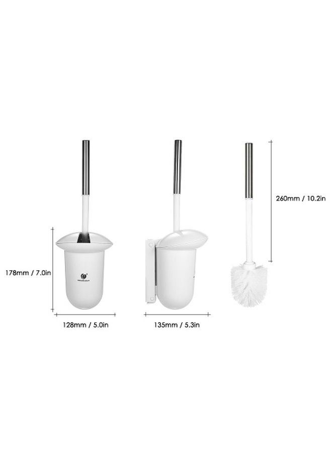 NIBEMINENT Wall-mounted Hideaway Toilet Brush and Holder Bathroom Bowl Cleaning Tool White/Silver - Image 5