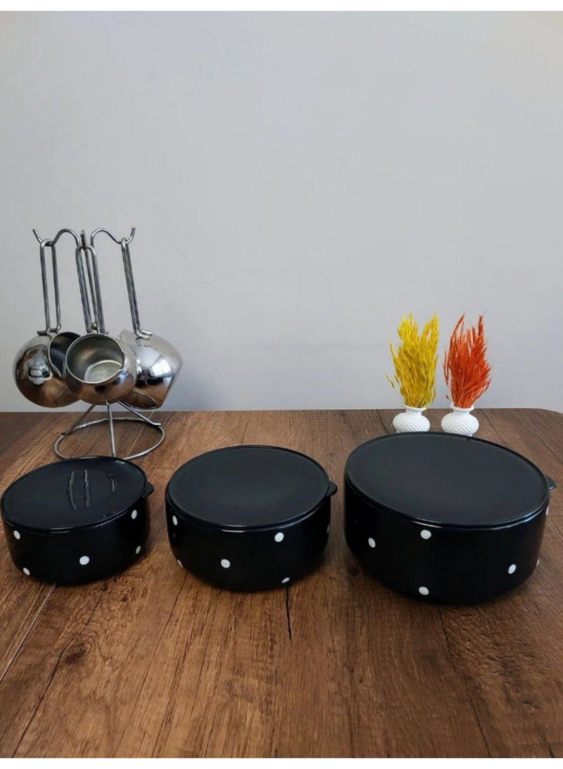 3-piece thermal porcelain casserole set with multi-colored lid - Image 3