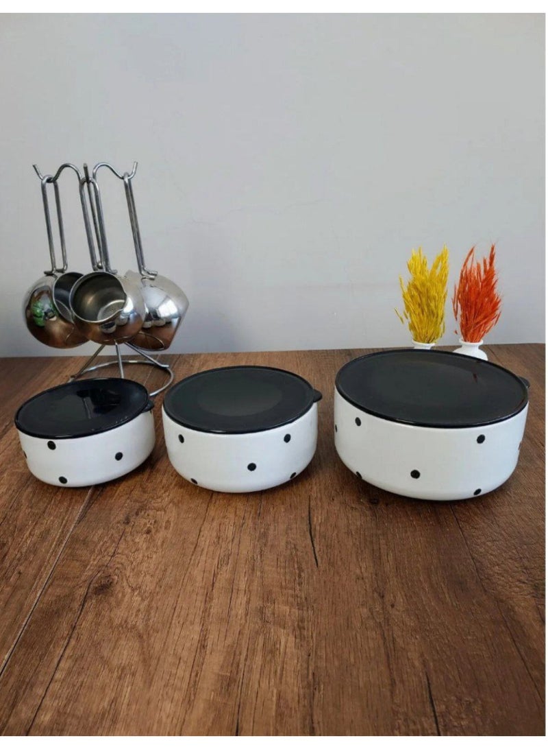 3-piece thermal porcelain casserole set with multi-colored lid - Image 2
