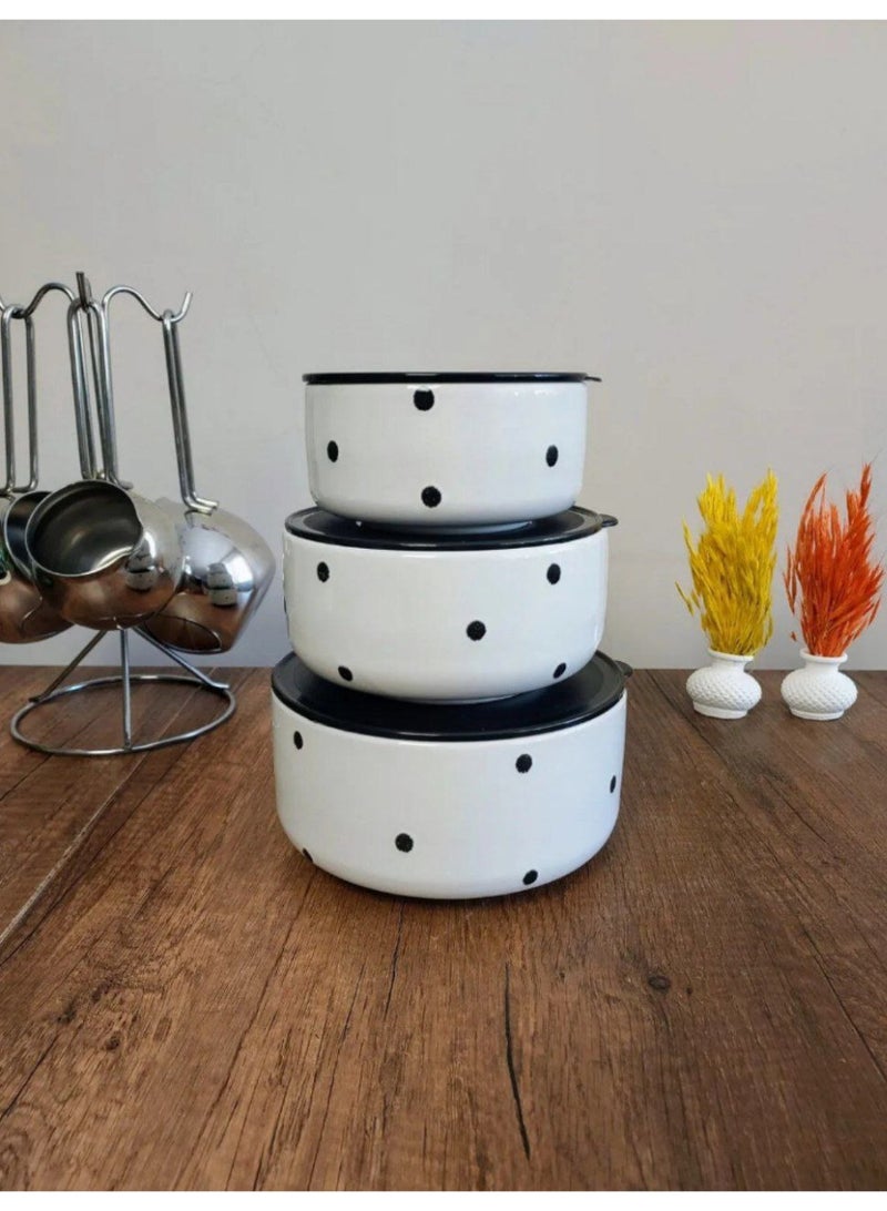 3-piece thermal porcelain casserole set with multi-colored lid - Image 1