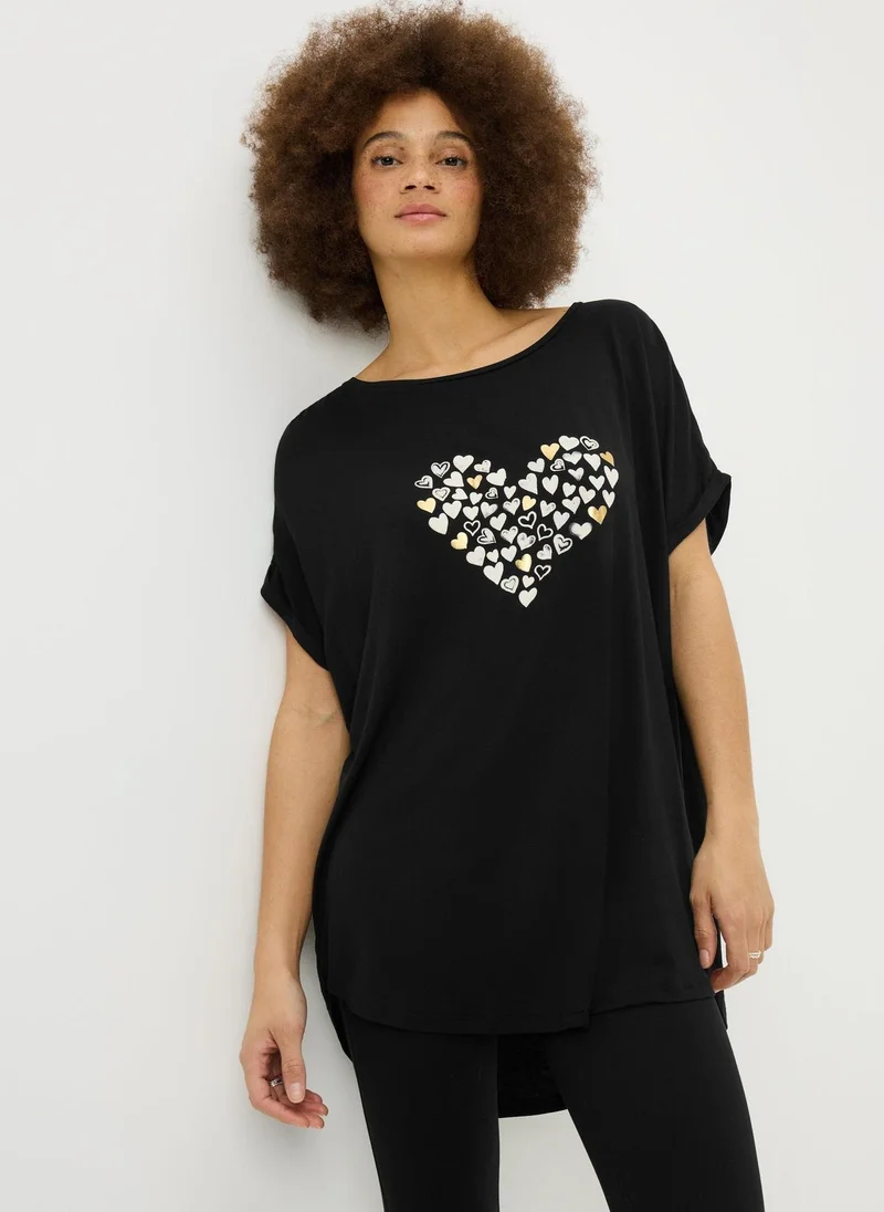 Matalan Black Heart Longline T-Shirt