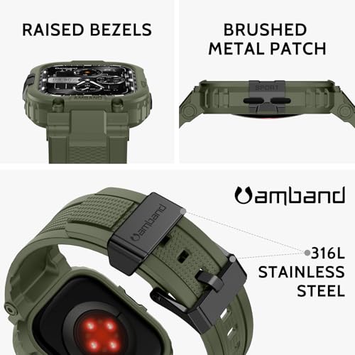 amBand for iWatch Series 11/10 46mm Band Case Men, M1 Sport Tactical Shockproof Wristband for Apple Watch 46 mm, Perfect for Fitness/Outdoor Enthusiasts Military Fans Fashion Seekers - Army Green - Image 2