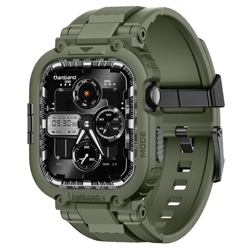 amBand for iWatch Series 11/10 46mm Band Case Men, M1 Sport Tactical Shockproof Wristband for Apple Watch 46 mm, Perfect for Fitness/Outdoor Enthusiasts Military Fans Fashion Seekers - Army Green - Image 1