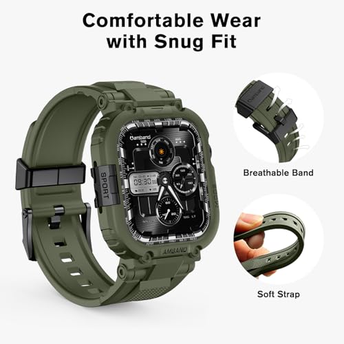 amBand for iWatch Series 11/10 46mm Band Case Men, M1 Sport Tactical Shockproof Wristband for Apple Watch 46 mm, Perfect for Fitness/Outdoor Enthusiasts Military Fans Fashion Seekers - Army Green - Image 4