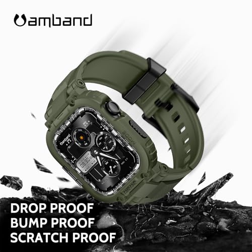 amBand for iWatch Series 11/10 46mm Band Case Men, M1 Sport Tactical Shockproof Wristband for Apple Watch 46 mm, Perfect for Fitness/Outdoor Enthusiasts Military Fans Fashion Seekers - Army Green - Image 3