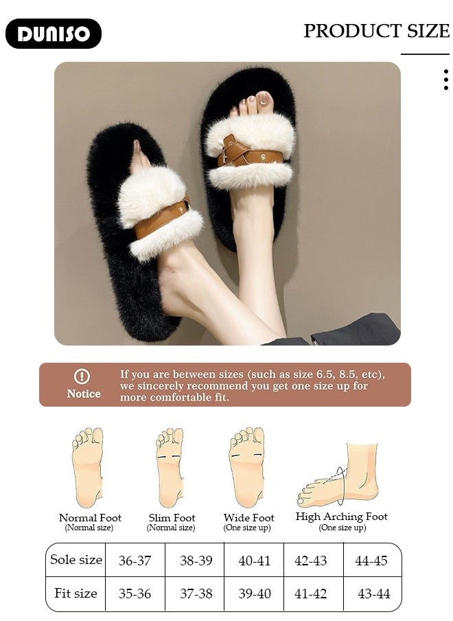 DUNISO Women's Fluffy Slippers, Fashion Warm Shoes Woman Slippers with Faux Fur, Comfortable Home Furry Slippers, Lightweight Non Slip House Slippers For Cozy Indoor Outdoor  - Image 4