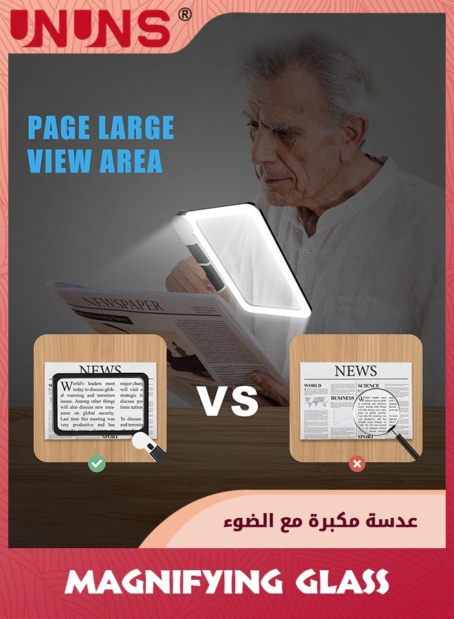 UNUNS عدسة مكبرة للقراءة، عدسة مكبرة قابلة للطي 5 مرات مع 48 مصباح LED، عدسة مكبرة مستطيلة 3 أوضاع، هدايا لكبار السن الذين يقرؤون الكتب - Image 5