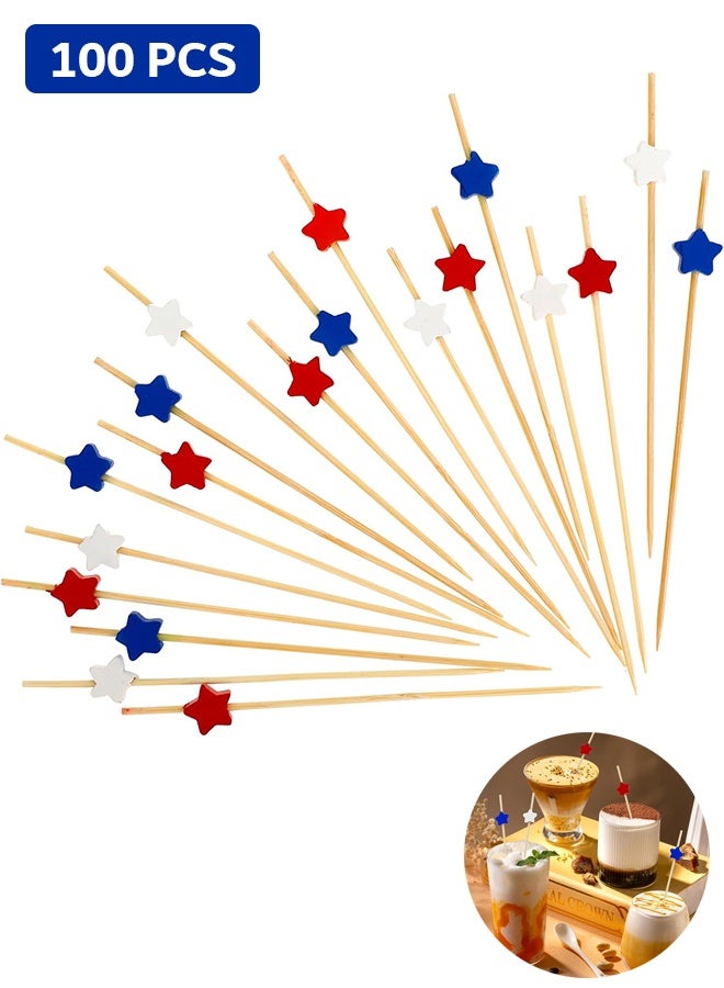 إم إكس إن 100 قطعة من عصي طعام فاكهة الخيزران، معكات طعام الخيزران الأحمر الأبيض، أكسسارات الخيزران للطعام، المشروبات، حفلة الفواكه - Image 1