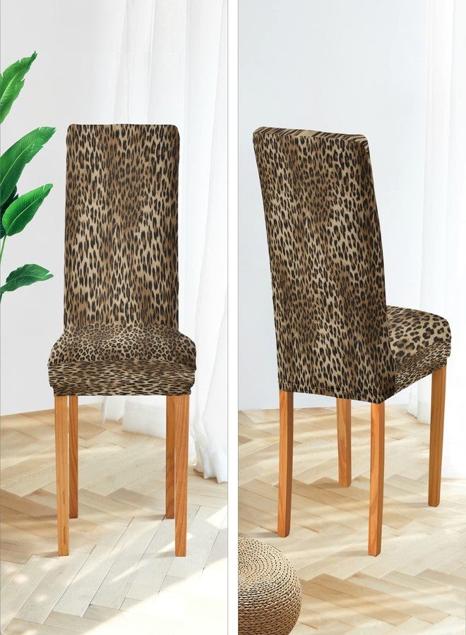 xigua Vintage Leopard Print Chair Covers for Dining Room, Soft Stretch Seat Slipcover, Washable Removable Dining Chair Protector, Set of 4 - Image 3
