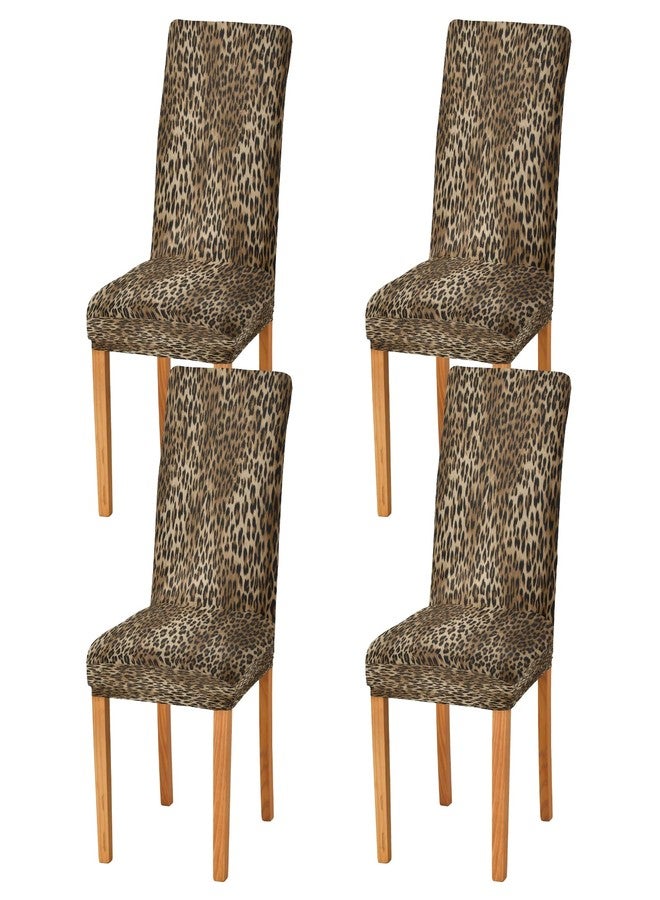 xigua Vintage Leopard Print Chair Covers for Dining Room, Soft Stretch Seat Slipcover, Washable Removable Dining Chair Protector, Set of 4 - Image 1