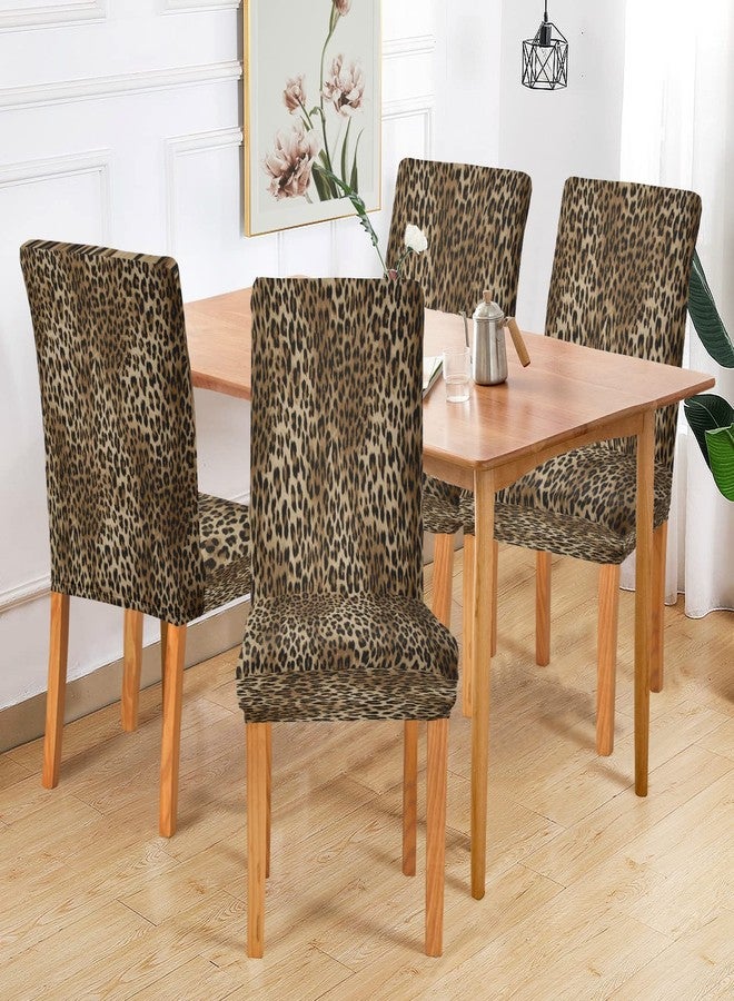 xigua Vintage Leopard Print Chair Covers for Dining Room, Soft Stretch Seat Slipcover, Washable Removable Dining Chair Protector, Set of 4 - Image 5
