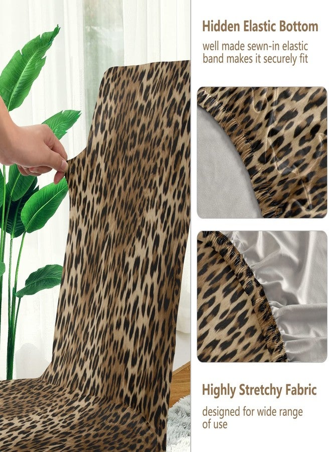 xigua Vintage Leopard Print Chair Covers for Dining Room, Soft Stretch Seat Slipcover, Washable Removable Dining Chair Protector, Set of 4 - Image 2