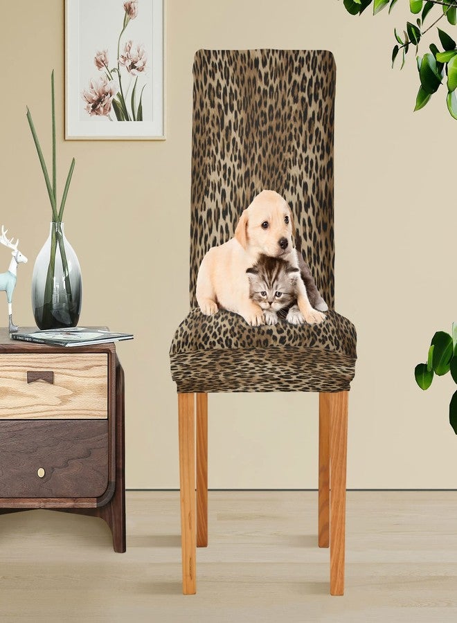 xigua Vintage Leopard Print Chair Covers for Dining Room, Soft Stretch Seat Slipcover, Washable Removable Dining Chair Protector, Set of 4 - Image 4