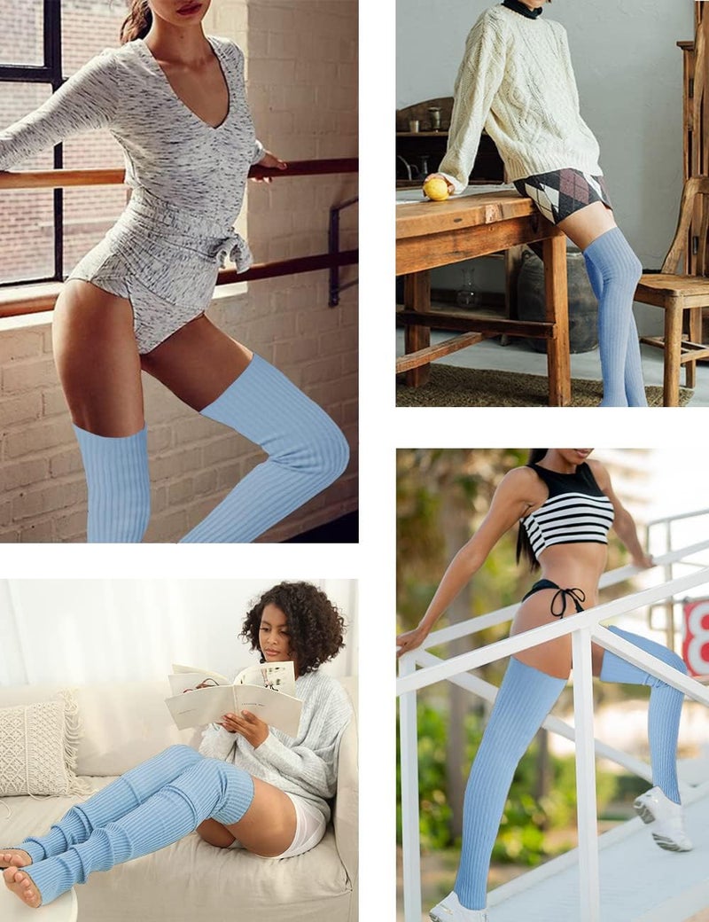 v28 Women Girls Thigh High Neon Ribbed Long 80s 90s Party Skating Leg Warmers - Image 4