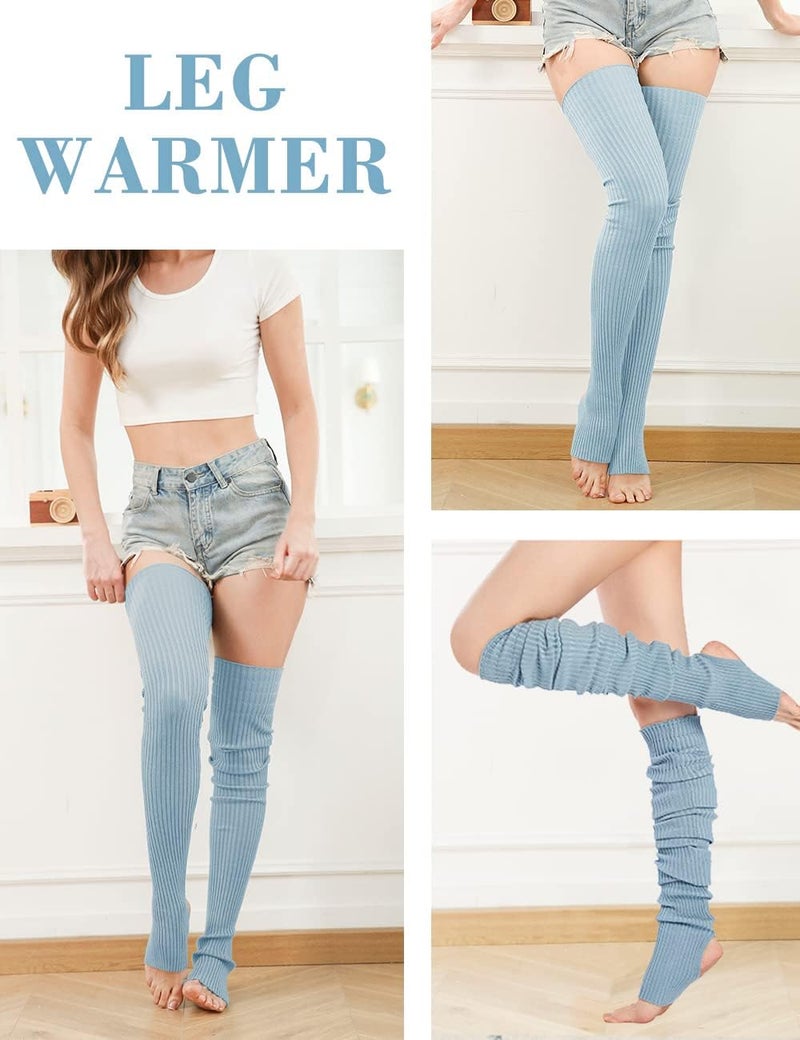 v28 Women Girls Thigh High Neon Ribbed Long 80s 90s Party Skating Leg Warmers - Image 3