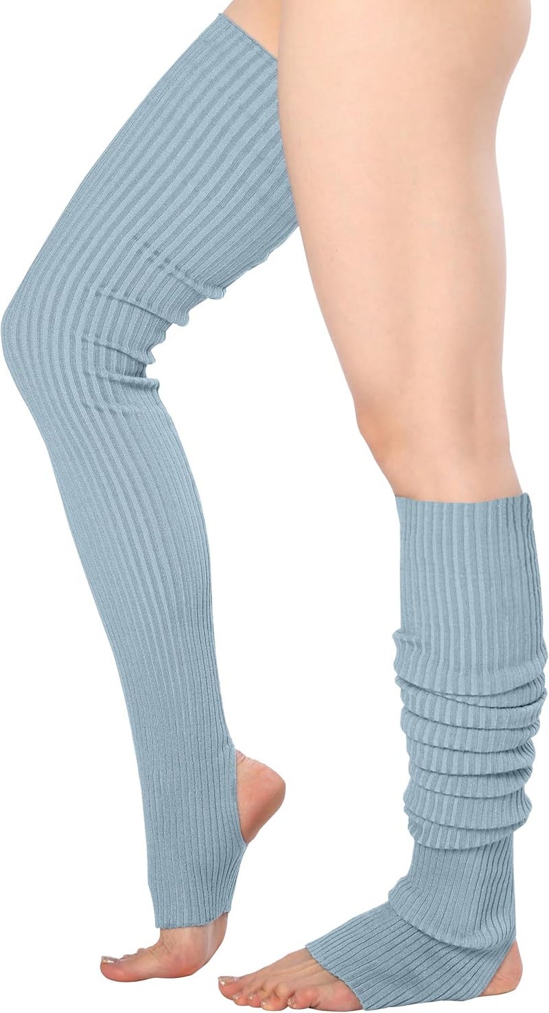 v28 Women Girls Thigh High Neon Ribbed Long 80s 90s Party Skating Leg Warmers - Image 1