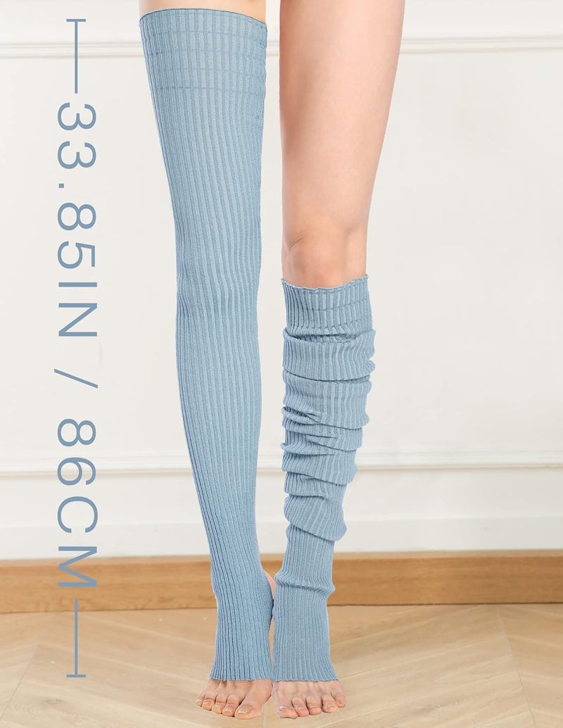 v28 Women Girls Thigh High Neon Ribbed Long 80s 90s Party Skating Leg Warmers - Image 2