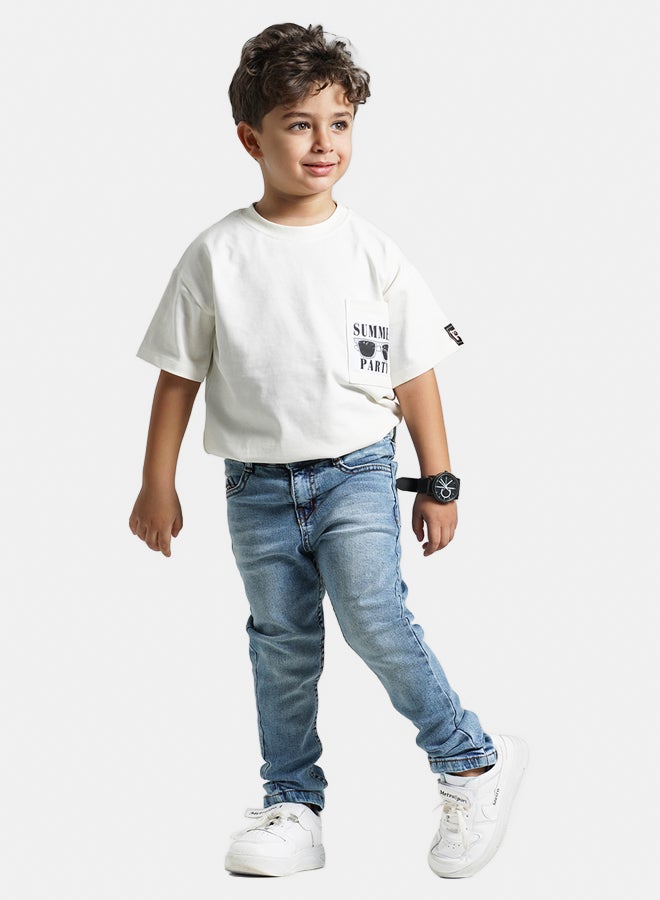 ريمينت بنطال جينز ضيق بليكرا للولاد ازرق فاتح - Image 2