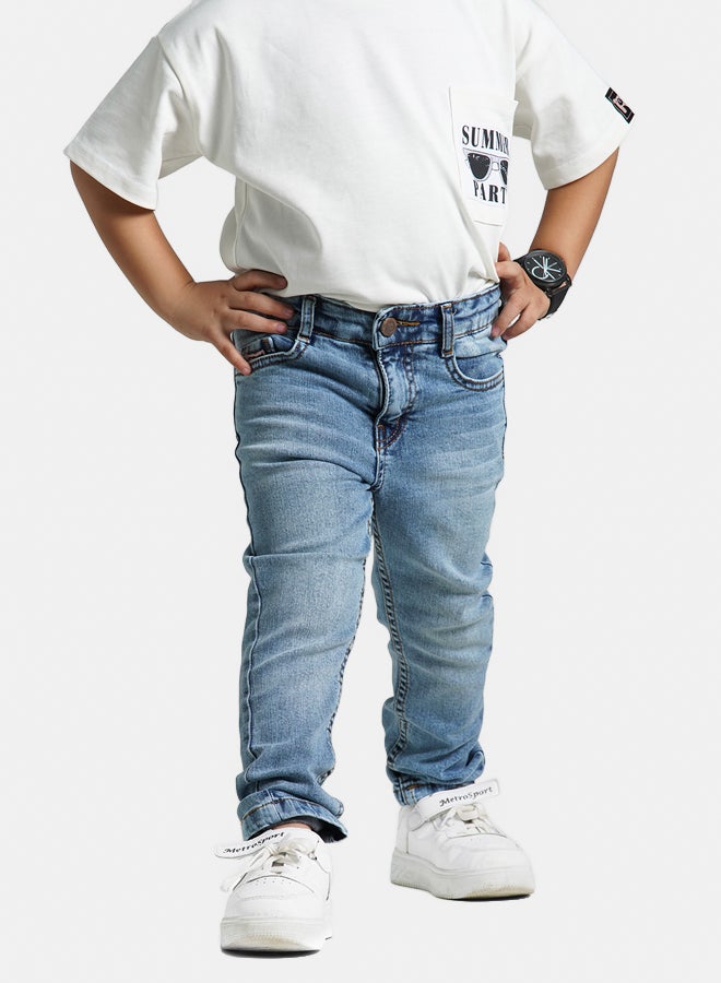 ريمينت بنطال جينز ضيق بليكرا للولاد ازرق فاتح - Image 3